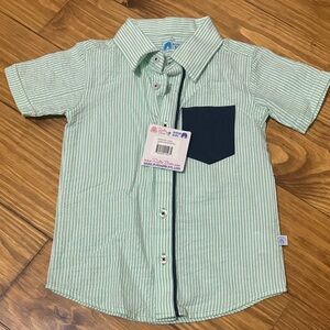 NWT Rugged Butts 3T Aqua Seersucker Short Sleeve Button Down